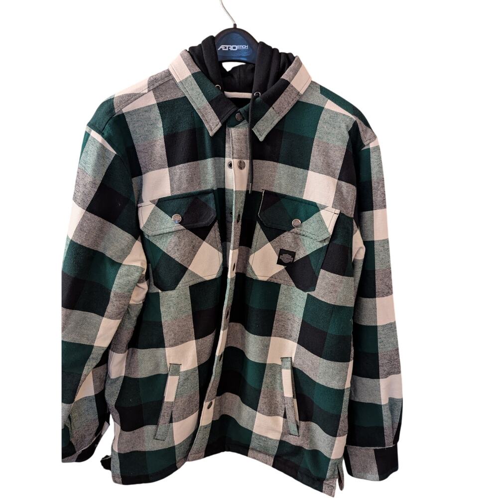 Harley Davidson Travelor Hooded Jacket Green Plaid Size XL